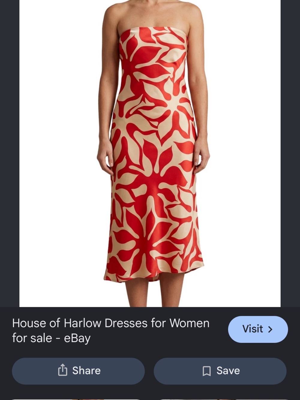 House of Harlow 1960 Strapless Red and Cream Floral-Print Midi Dress